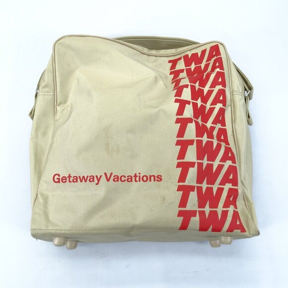 Vintage‎ TWA Airline Beige Getaway Vacation Carry On Messenger Tote Bag - Picture 9 of 13